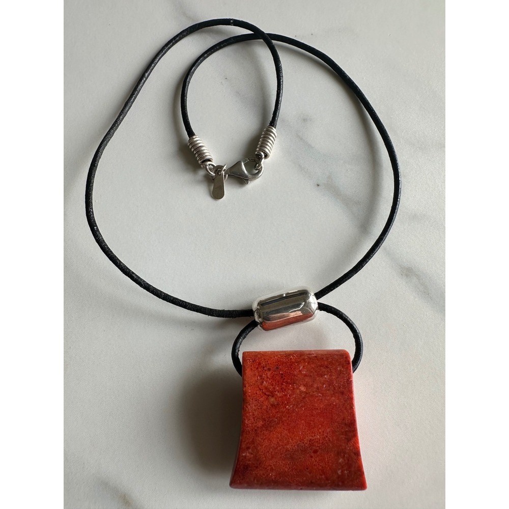 Silpada Red Sponge Coral Sterling Silver 925 Black Leather Cord Necklace India